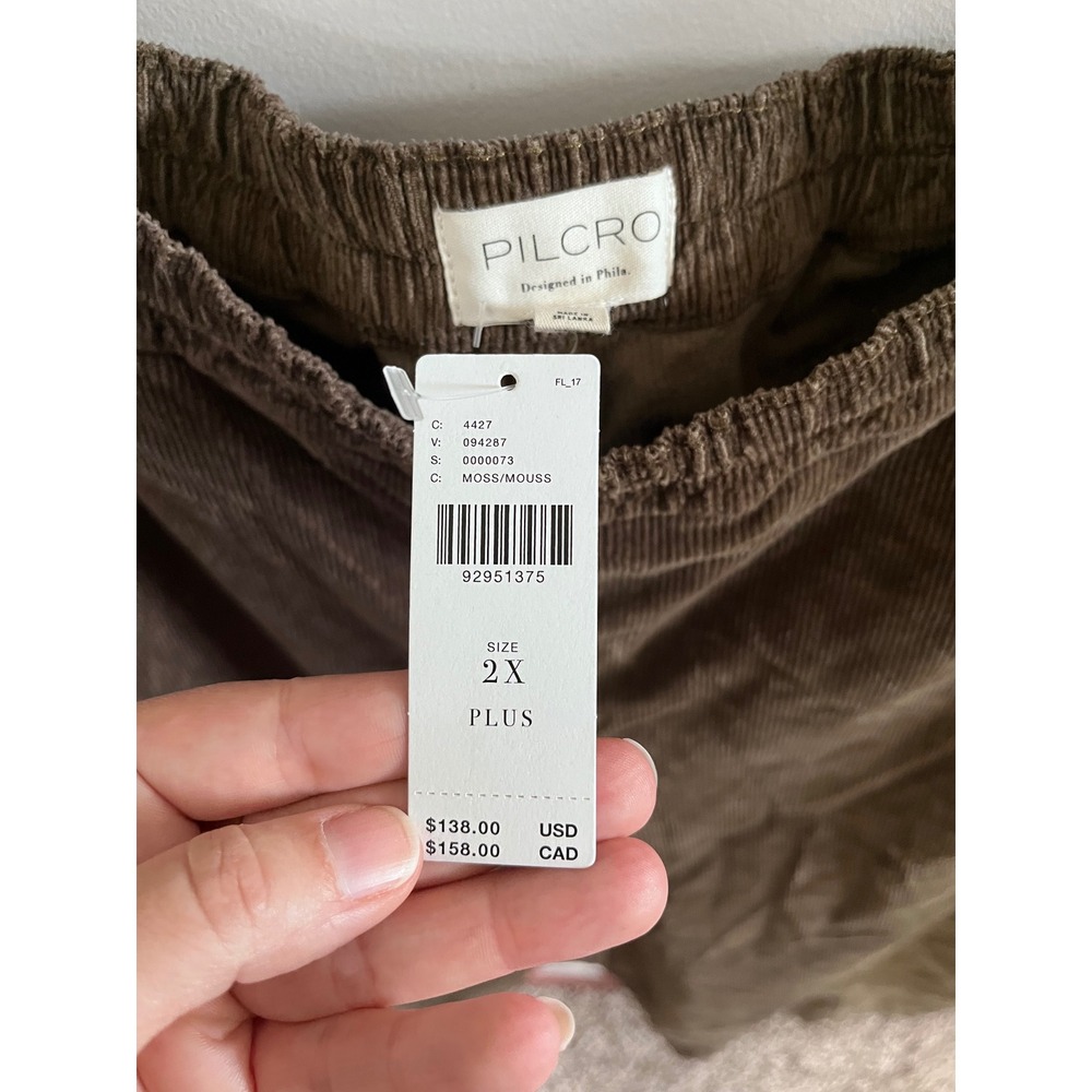 Pilcro Moss Green Corduroy Wide Leg Pull On Pants Plus Size 2X New - Picture 3 of 9